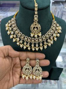 Conjunto de Collar y Aretes de Aleación de Metal Chapado en Oro Tradicional Indio Hecho a Mano, Joyería de Diseño de Moda para Mujer - Product Image 4