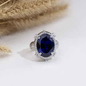Anillo Messi Gems MSR-2081 de 10k con zafiro azul real de corte ovalado y diamante cultivado en laboratorio - Product Image 4