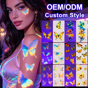 Pegatinas <span class=keywords><strong>de</strong></span> Mariposas Luminosas, Fluorescentes, Reactivas a los Rayos UV, Resistentes al Agua, <span class=keywords><strong>Tatuajes</strong></span> Temporales <span class=keywords><strong>de</strong></span> Papel Neón, OEM - Product Image 1