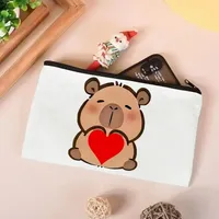 Sac à bandoulière en toile pour femme, tendance, avec impression de capybara, de cœurs et de lettres, sac de yoga réutilisable, écologique, sac de sport, sac de bureau vintage