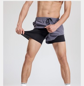 Short de course uni 2 en 1 à séchage rapide en polyester avec logo personnalisé pour hommes grande taille 2 couches Short de sport respirant - Product Image 5