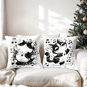 แมวๆ นักดนตรีในหมอนอิงวันหยุดประดับตกแต่งห้องนั่งเล่นแสนอบอุ่นด้วยถุงเท้าคริสต์มาสและเขากวางเรนเดียร์ - Product Image 3