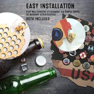 Decorazione Murale Rustica in Legno con Stelle e Strisce, Porta Tappi di Birra, Mappa degli Stati Uniti, per Collezionisti - Product Image 4