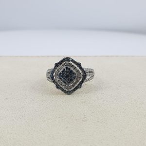 Jewelspaark Diamond Ring 1.02 Cttw Round Cut <b>White</b> And Blue Enhanced Fancy Color 925 Sterling Silver Engagement Women's Jewelry - Product Image 4