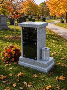 Lápida Moderna de Granito con Panel de Vidrio Negro y Soporte para Florero, Monumento Funerario de Estilo Americano Tradicional por Unionstone - Product Image 4