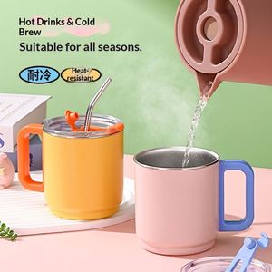 304 Stainless Steel Creative Trends Water Cup with Lid Student 430ml Milk Cup Office <b>Mug</b> Logo Gift Cup - Product Image 4