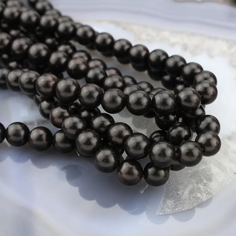 Perles de bois naturel d'ébène noir, 108 perles de bois de santal, perles de méditation aromatique du bouddha, vente en gros, SB0705