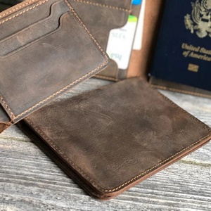 <b>Waterproof</b> Handmade Crazy Horse Genuine Leather Slim Short Mens <b>Wallets</b> Bifold Open Closure Polyester Lining Billeteras - Product Image 4