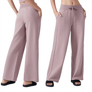 Pantalones Deportivos de Cintura Alta y Pierna Ancha para Mujer, Pantalones Casuales de Felpa de Algodón Premium, Logotipo Personalizado OEM ODM - Product Image 1