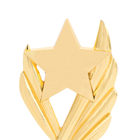 Fabricación de Trofeos Deportivos Personalizados, Estrella Dorada con Alas, Base de Madera, Impresión UV, Ensamblable, Gran Venta