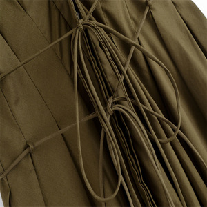 เดรสยาวแขนสั้นคอวีผูกเอวทรงพลีทสำหรับผู้หญิงแฟชั่น - Product Image 6
