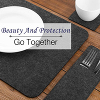 Placas de feltro para mesa de jantar, placas de feltro antiderrapantes para manchas de lã lavável resistente ao calor