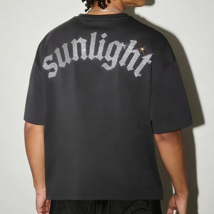 Custom Printed <b>Tshirt</b> with Rhinestones 300gsm Streetwear Logo Design Drop Shoulder Boxy Heavyweight Men Tee - Product Image 2