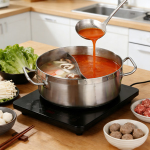 Stainless Steel Double Compartment Hot Pot 6.1L-10L <b>Large</b> Capacity Induction Cooker Safe With Steel Ring And Lid - Product Image 2