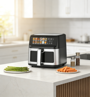 Freidora de Aire Anbolife de 11L de Gran Capacidad, Acero Inoxidable, 1800W, Pantalla Táctil Digital, 10 Menús Preestablecidos, Antiadherente, GS CE CB OEM