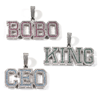 Collar de moda personalizado con colgante de placa de identificación de circonita cúbica (CZ) con letras en inglés cosidas, cadena de cuerda, chapado en rodio, estilo moderno