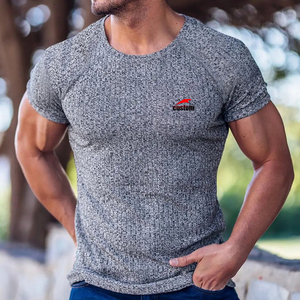 T-shirt da uomo personalizzata estiva casual sportiva fitness tempo libero in jersey tinta unita con girocollo elasticizzato a manica corta vestibilità aderente - Product Image 3