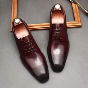 รองเท้าหนังแท้ทรงสี่เหลี่ยมแบบอิตาลีสำหรับผู้ชาย สีแดงไวน์ ทำมือ รองเท้าหนังสำหรับธุรกิจและงานทางการ รองเท้าหนังแบบออกซ์ฟอร์ด - Product Image 6