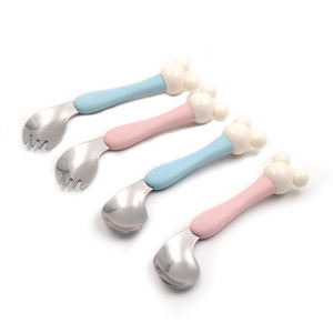 Juego de vajilla para niños de <span class=keywords><strong>Mickey</strong></span> de dibujos animados, cuchara y tenedor especial de acero inoxidable para bebés, lindo Mango antideslizante, comida para bebés - Product Image 3