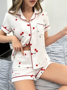 Conjuntos de <span class=keywords><strong>Pijamas</strong></span> para Mujer al por Mayor, Lindos y Estampados, Tejido Suave, Estilo Corto, Conjunto de Dos Piezas - Product Image 2