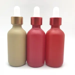 Hanya Customized Red Color Painted Round Boston Glass Bottle Dropper Essential Oil Cosmetic Customized essential oil bottle