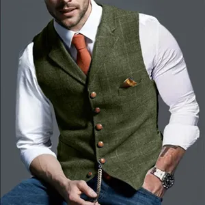 Gilets de <span class=keywords><strong>Costume</strong></span> <span class=keywords><strong>Sans</strong></span> Manches Hommes Coupe Ajustée Décontractés à Carreaux en Polyester Respirant avec Boutons Décoratifs Printemps Automne - Product Image 1