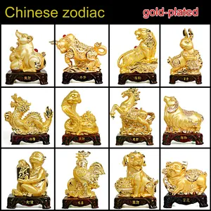 Estatuas de resina chapadas en oro, año del zodiaco, rata, Tigre, Tigre, dragón, serpiente, caballo, oveja, mono, gallo, perro, cerdo, 2021