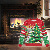 Pull en tricot rouge personnalisé Kuest pour Noël, col rond, manches longues, motif arbre de Noël, pull décontracté pour les fêtes, pour femmes