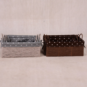 Woven Storage Baskets Rectangle Brownish Gray <b>Paper</b> Rope With Handle For <b>Kitchen</b> Home Organization 3 Pack - Product Image 5