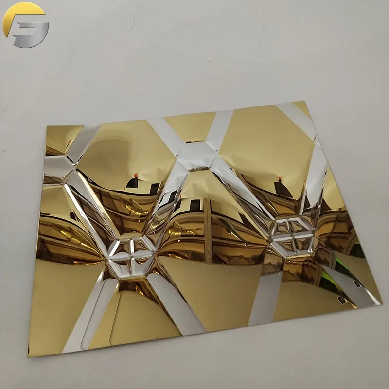 V206 Factory Price Shiny Mirror Embossed Irregular Pattern Titanium Gold Silver Stainless Steel Sheet for Hotel Decoration