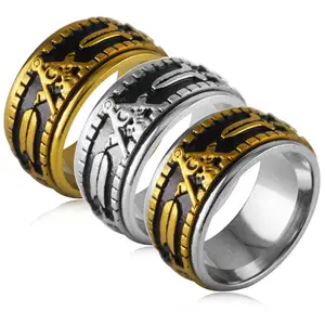 新款不锈钢戒指可旋转个性化男士316钛钢共济会标志戒指
