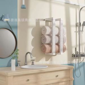 <b>Wooden</b> Towel Rack <b>Rustic</b> Style Wall Mounted For Bathroom Hotel Use Single Layer <b>Shelf</b> Design Brown And White - Product Image 2