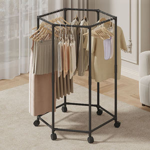 lothing Organizer Rack with Double Tier Stainless Steel Frame Movable Wheels Hooks & Shelves for Bedroom Laundry Balcony - Product Image 5