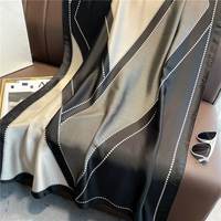 Syal Sutra Besar Panjang Wanita Model Terbaru, Foulard, Selendang Mewah Motif Geometris Hitam, Hijab Muslim