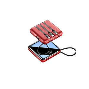 Banque d'alimentation de poche ultra-mince portable 20000-40000MAH intégrée 3 câbles pour répondre aux exigences du chargeur Conception de miroir avec lumière LED