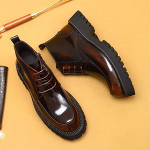 2025 Trending Winter <b>Boots</b> Genuine Leather Lace-up Glossy Patent Leather British Style Toe Chunky Sole Lightweight Breathable - Product Image 3