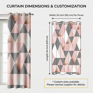 Rèm cửa chắn sáng hình học tam giác màu hồng xám in kỹ thuật số hiện đại, cản sáng 90% trở lên, làm tối phòng, trang trí nhà cửa - Product Image 3