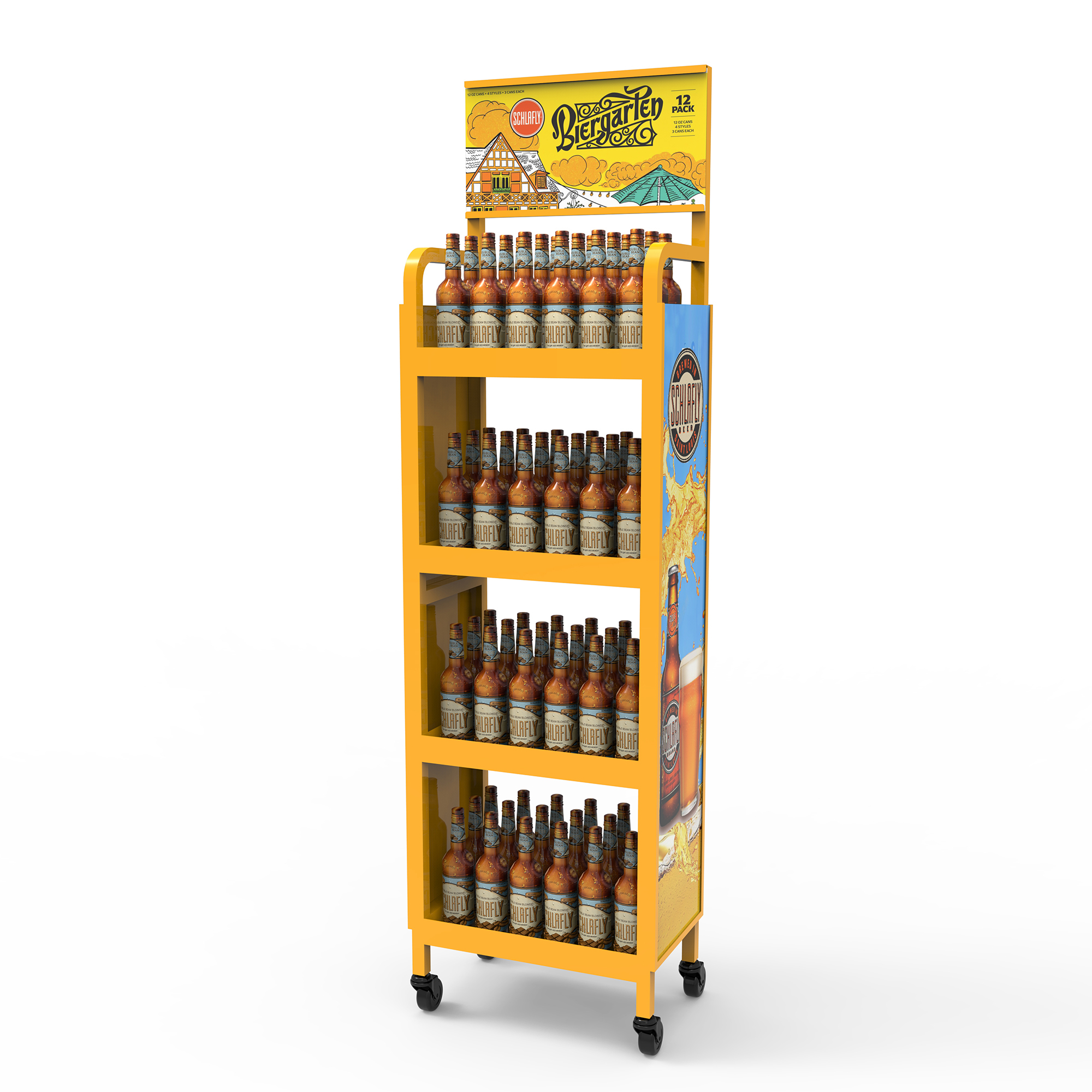 Apache Logo Panel Changeable Metal Tray Lite Beer Display Rack with Wheels — view 1