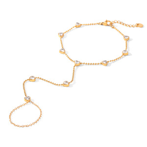 Pulsera de dedo de acero inoxidable chapada en oro de 18 quilates con circonita brillante, cadena de mano con corazón de acero inoxidable que no se desvanece, joyería para mujer - Product Image 6