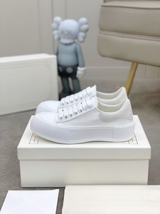 White Canvas Platform Sneakers Round Toe Lace-up Breathable Rubber Outsole All Seasons Walking Style <b>Shoes</b> - Product Image 3