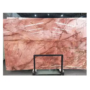 Losa de piedra de ónix de mármol translúcido personalizado, losa de ónix Rosa translúcida para mesa y pared de fondo