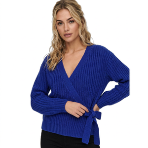 Pull en tricot côtelé chevron 100 % acrylique pour femme, col rond, manches lanternes, coupe oversize, décontracté, hiver - Product Image 1