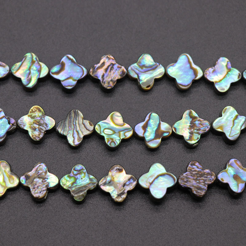 Wholesale Natural Flat Four Leaves Clover Assembled Abalone Shell Bead Strands for DIY Jewelry Making 8mm 10mm 12mm