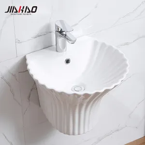 JIAHAO 5900 yeni ürünler banyo seramik sıhhi tesisat gereçleri kabuk şekli duvar asılı el lavabo