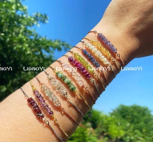 Bracelet en pierre naturelle véritable pour hommes et femmes, nouveau, à facettes, pierre de naissance colorée, cristal brut - Product Image 2