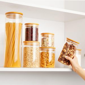 Clear <b>Glass</b> <b>Food</b> <b>Storage</b> Spice Jars <b>Containers</b> with Airtight Bamboo Lid for Candy Cookie Rice Sugar <b>Food</b> <b>Storage</b> - Product Image 3