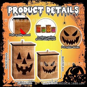 Wooden Pumpkin Lanterns <b>Battery</b> <b>Operated</b> Halloween Decorations Indoor Outdoor Use Solid Wood Craft Gift For Party Decoration - Product Image 4