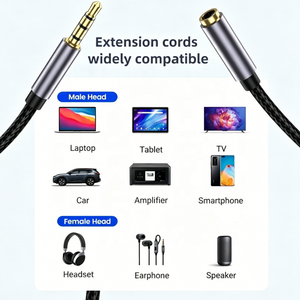 Cable de Extensión AUX TRRS de 4 Polos y 3.5mm (Macho-Hembra) con Conductor de Cobre y Revestimiento de Nailon, 0.5m 1m 2m para Smartphones, Tablets y Dispositivos Multimedia, Color Gris - Product Image 2