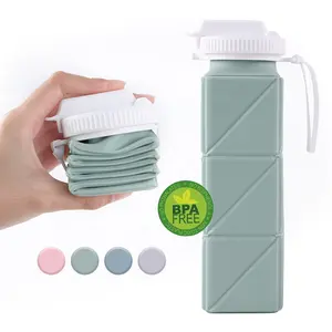 Custom Kids Collapsible Water Bottle Outdoor Folding Bpa Free Silicone Foldable Sports Collapsible Water Bottles Cups With Straw