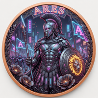 Pièce de monnaie en cuivre fin 999 de 1 oz, mythologie grecque Ares, relief 3D, couleur UV, effet proof-like, artisanat métallique